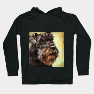 Close up Painting of a Majestic Looking Schnauzer in Yellow Background Hoodie